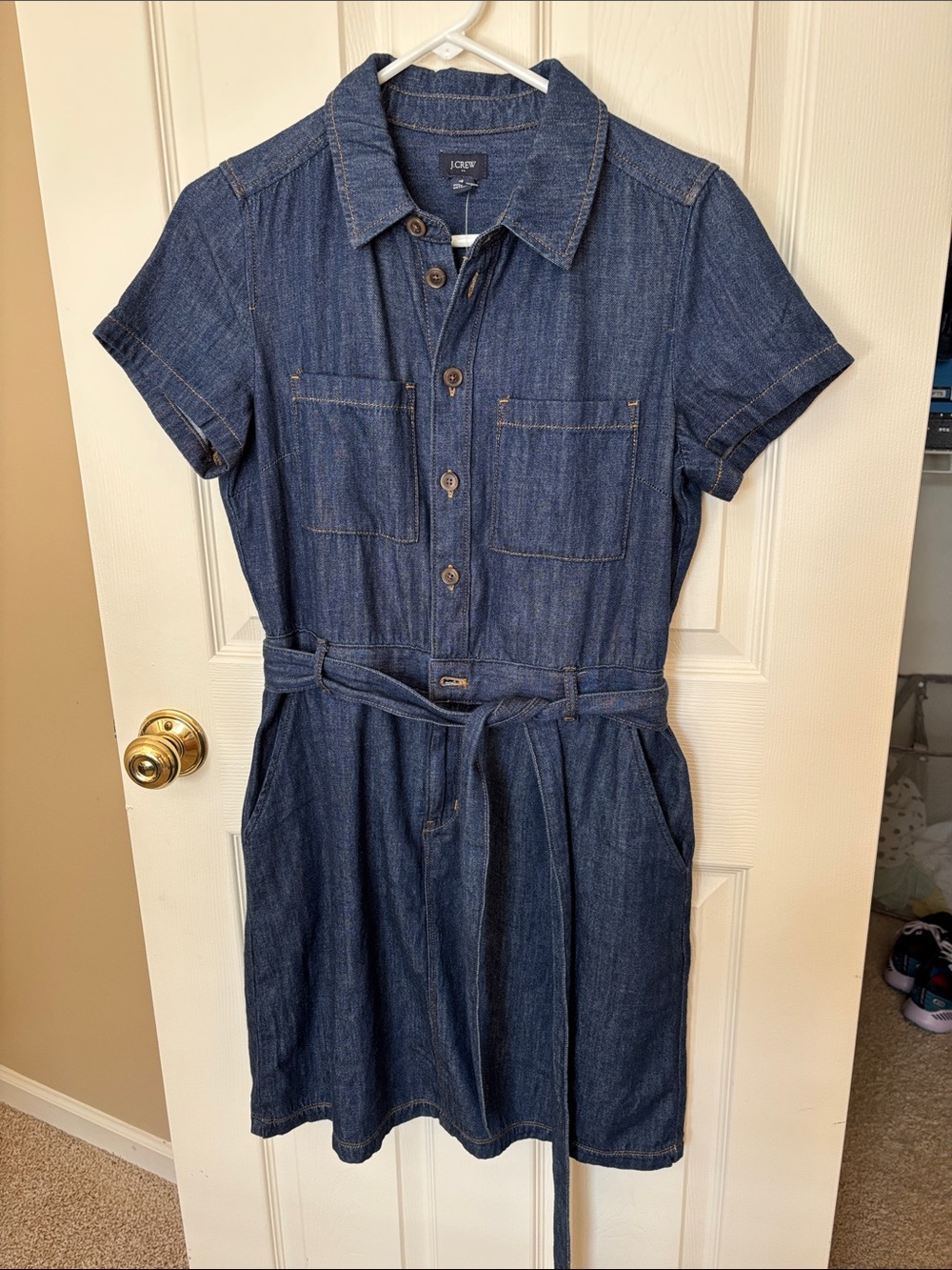 J. Crew Short-Sleeve Denim Shirt Dress in Blue